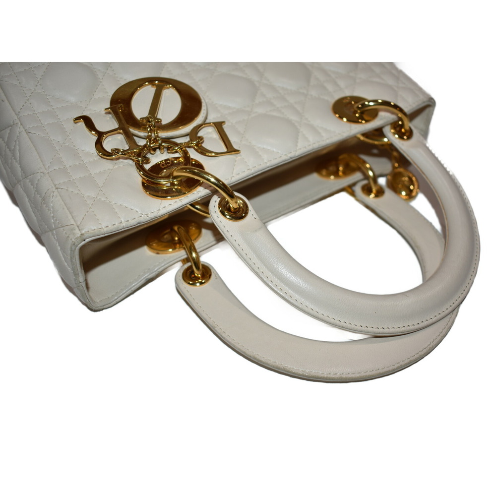 Christian Dior Lady White Leather Handbag Shoulder Bag Classic Elegant - Picture 5 of 7